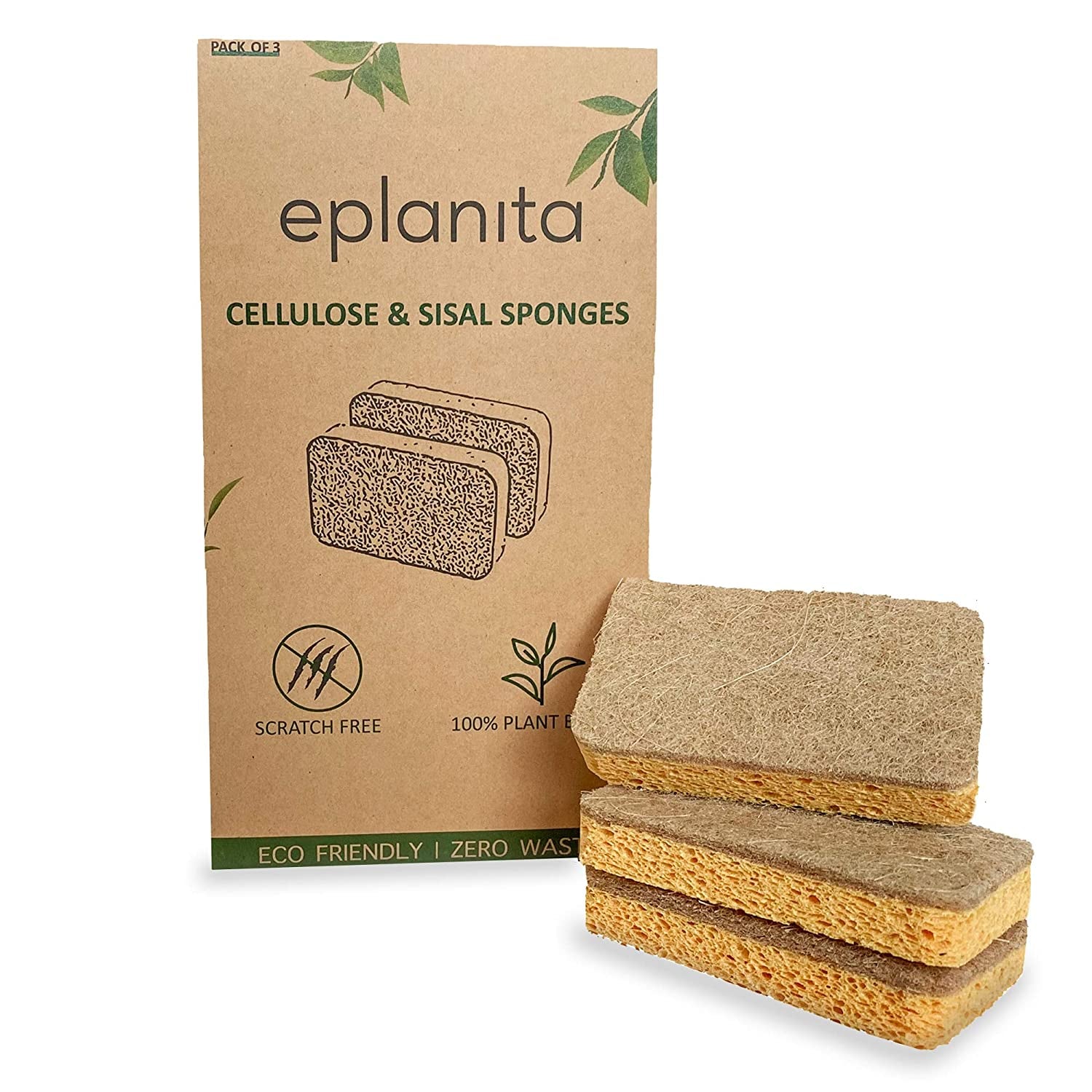 View details for Natural Plant Based Scrub Sponges (3 Pack), Non-Scratch, Biodegradable Eco Scourers for Kitchen and Bathroom Natural Plant Based Scrub Sponges (3 Pack), Non-Scratch, Biodegradable Eco Scourers for Kitchen and Bathroom